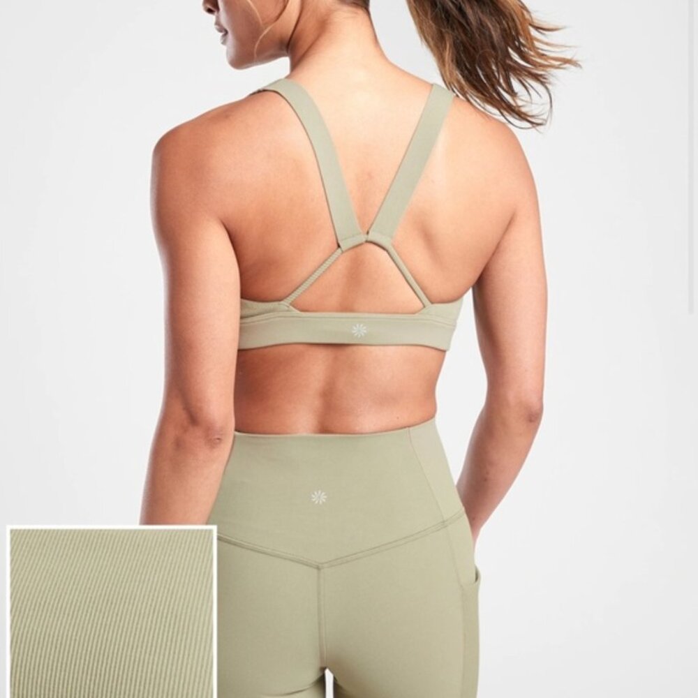 Athleta Ribbed Exhale Bra Celery Green